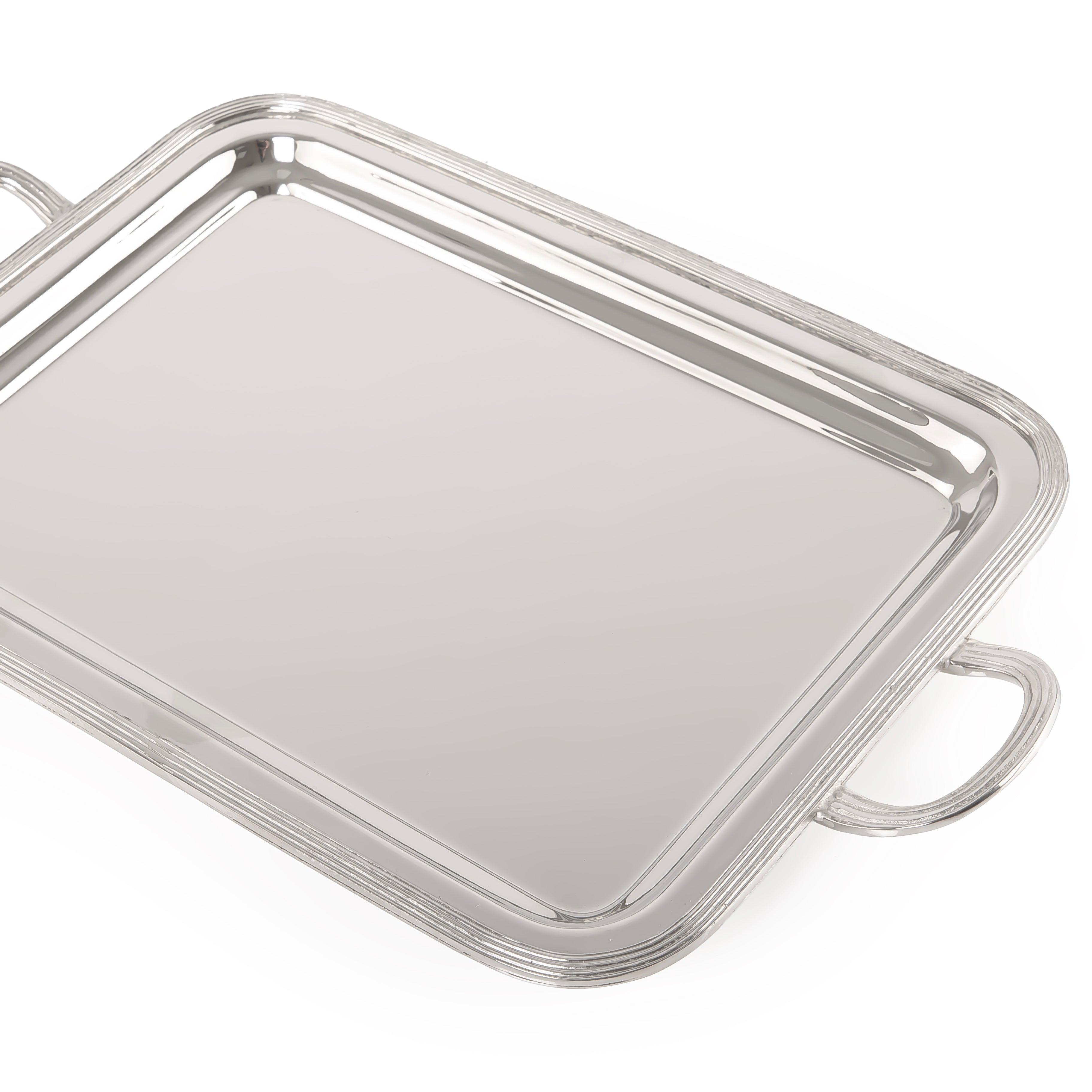 صينية تقديم من المعدن بتصميم مستطيل ومقابض جانبية - صغير
