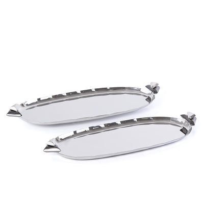 Set of 2 Oval Metal Tray with gift box - Silver & Black