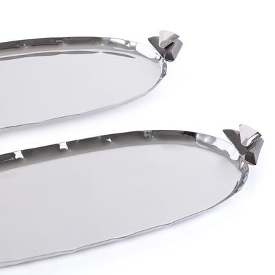 Set of 2 Oval Metal Tray with gift box - Silver & Black