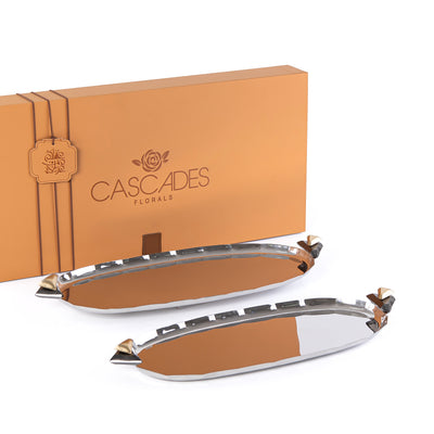 Set of 2 Oval Metal Tray with gift box - Silver & Black