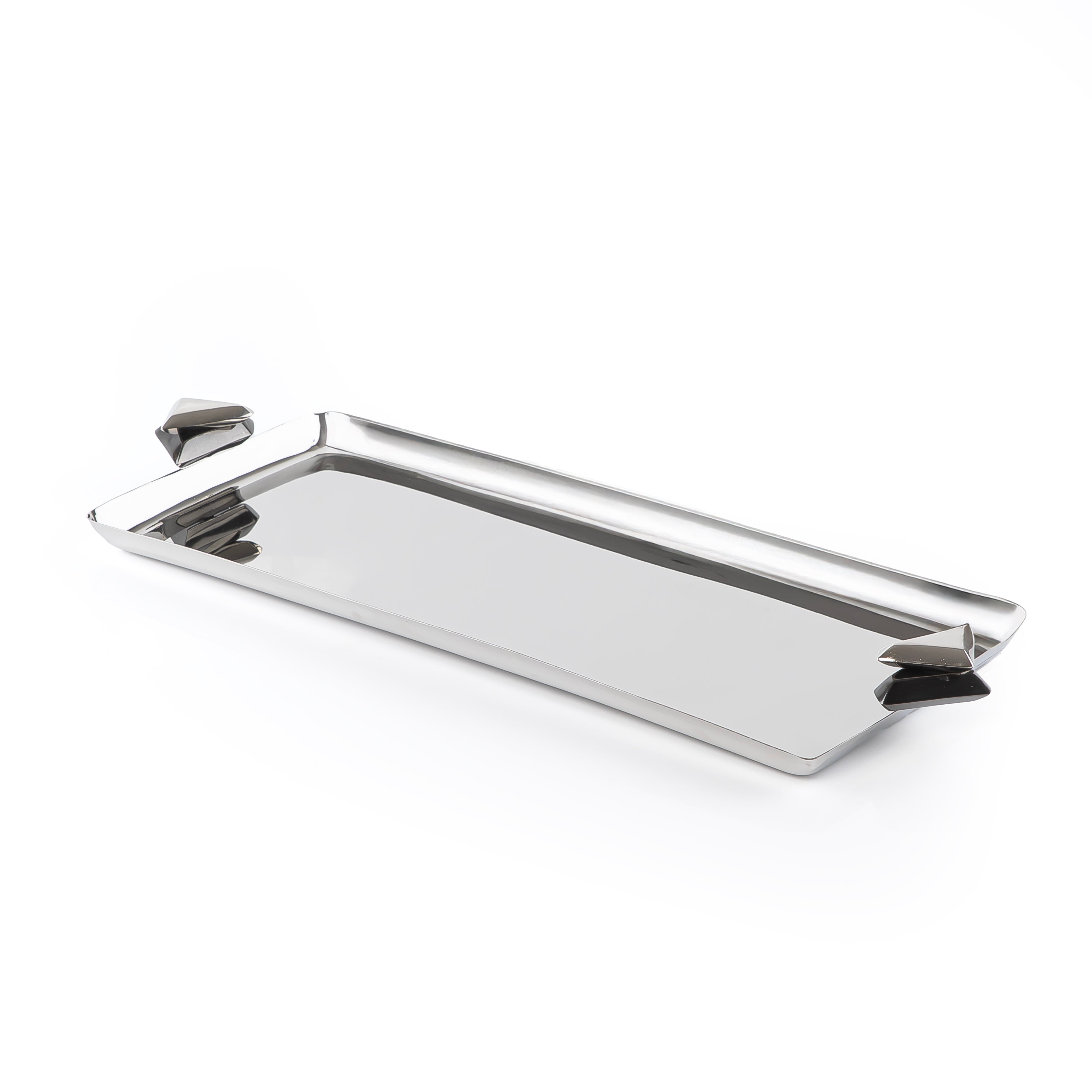 Rectangular Metal Serving Tray Silver & Black - Large
