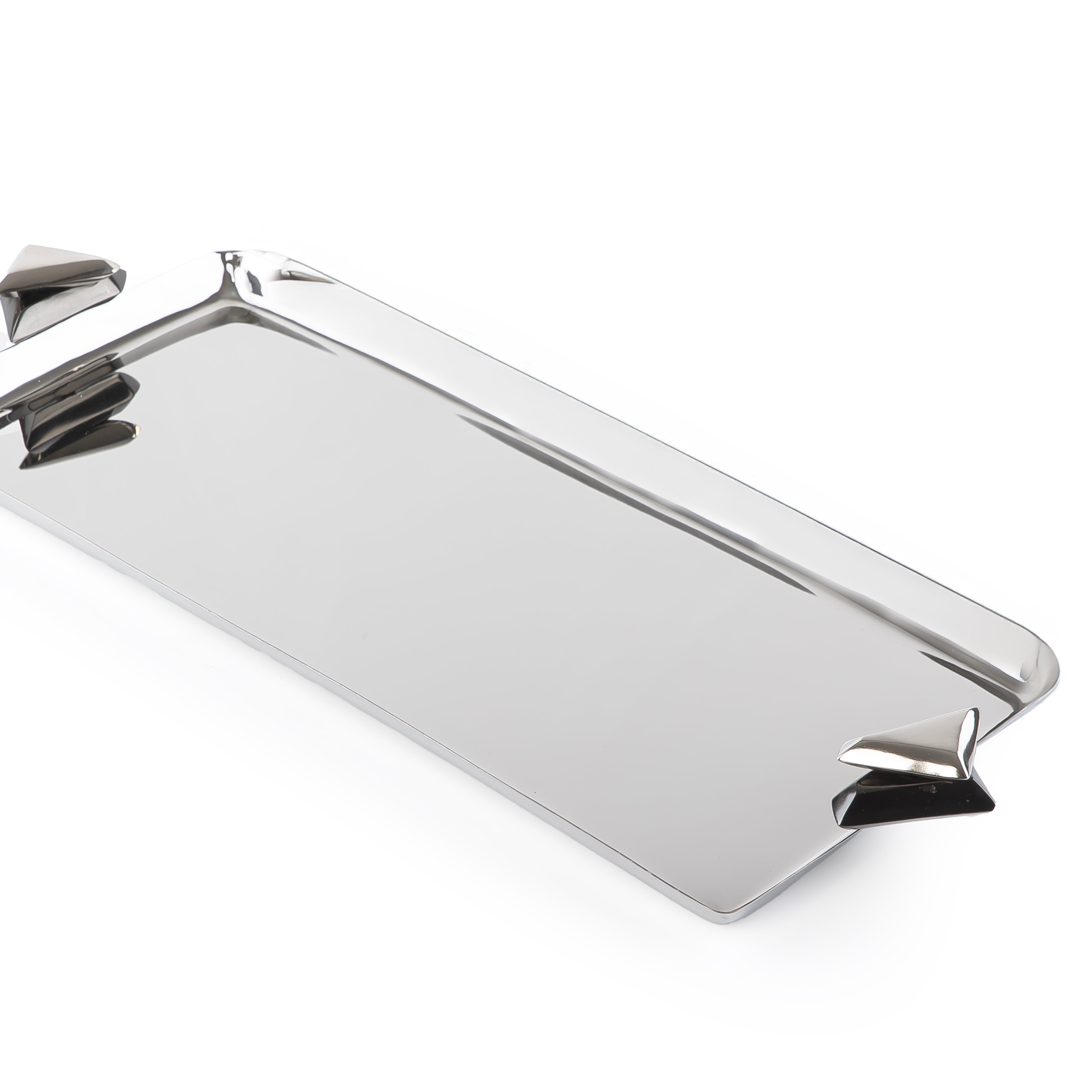 Rectangular Metal Serving Tray Silver & Black - Large
