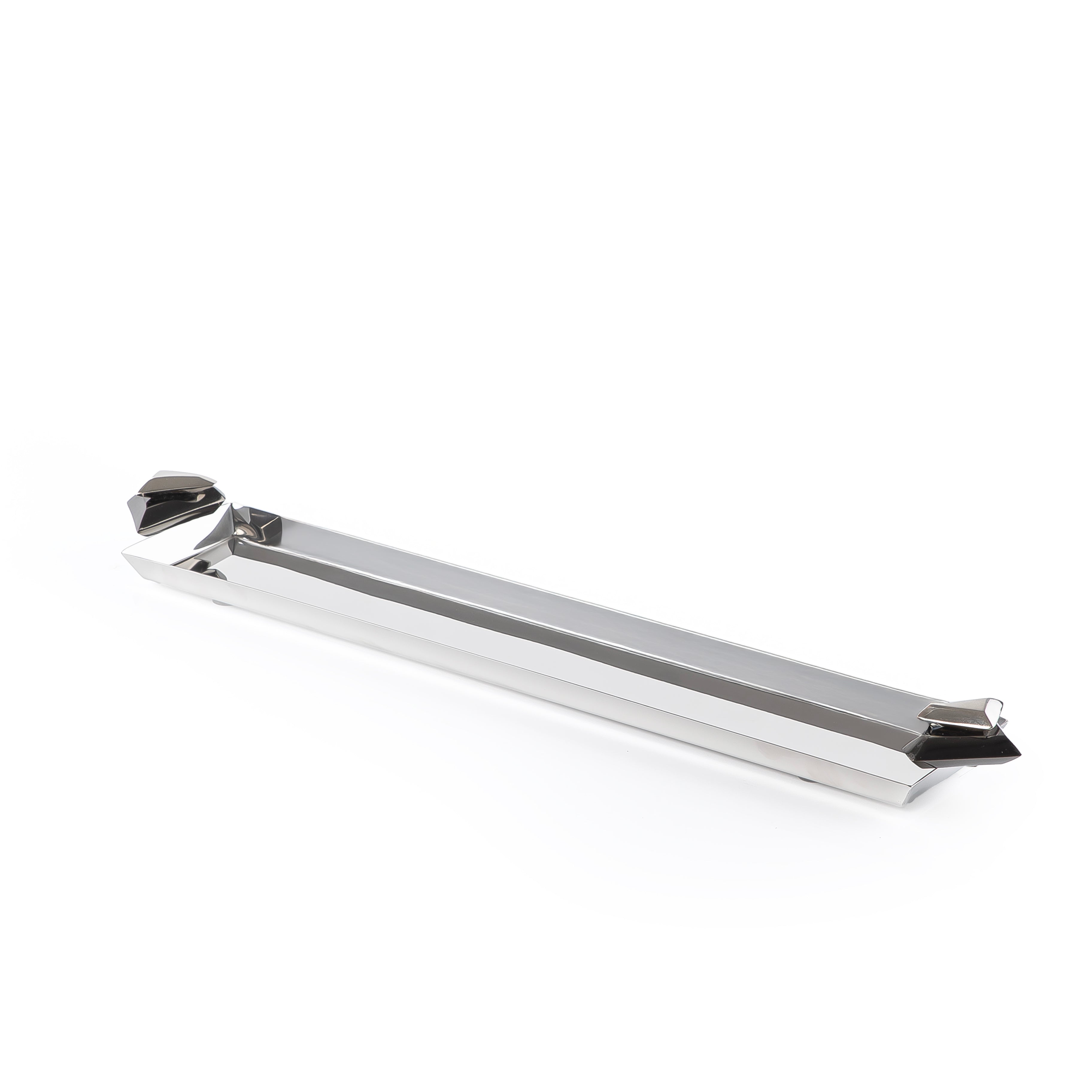 Long Metal Serving Tray Silver & Black - Large