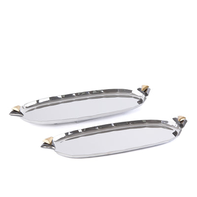 Set of 2 Oval Metal Tray with gift box - Gold and Black