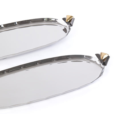 Set of 2 Oval Metal Tray with gift box - Gold and Black