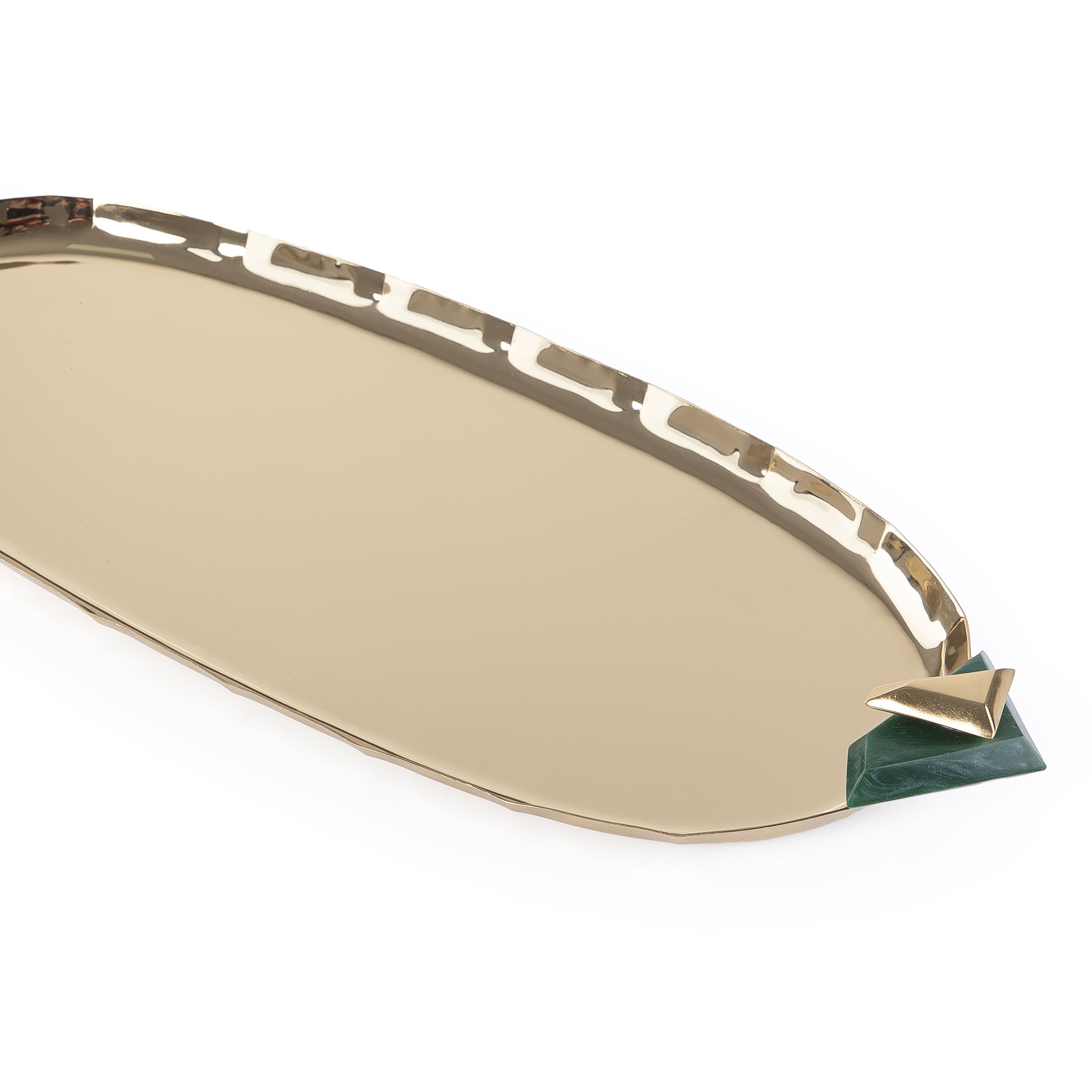 Oval Metal Tray-green and gold small