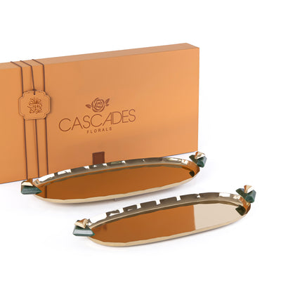 Set of 2 Oval Metal Tray with gift box - Gold