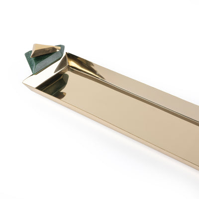Long Metal Serving Tray Gold & Green - Large