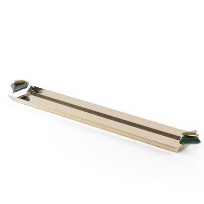 Long Metal Serving Tray Gold & Green - XLarge