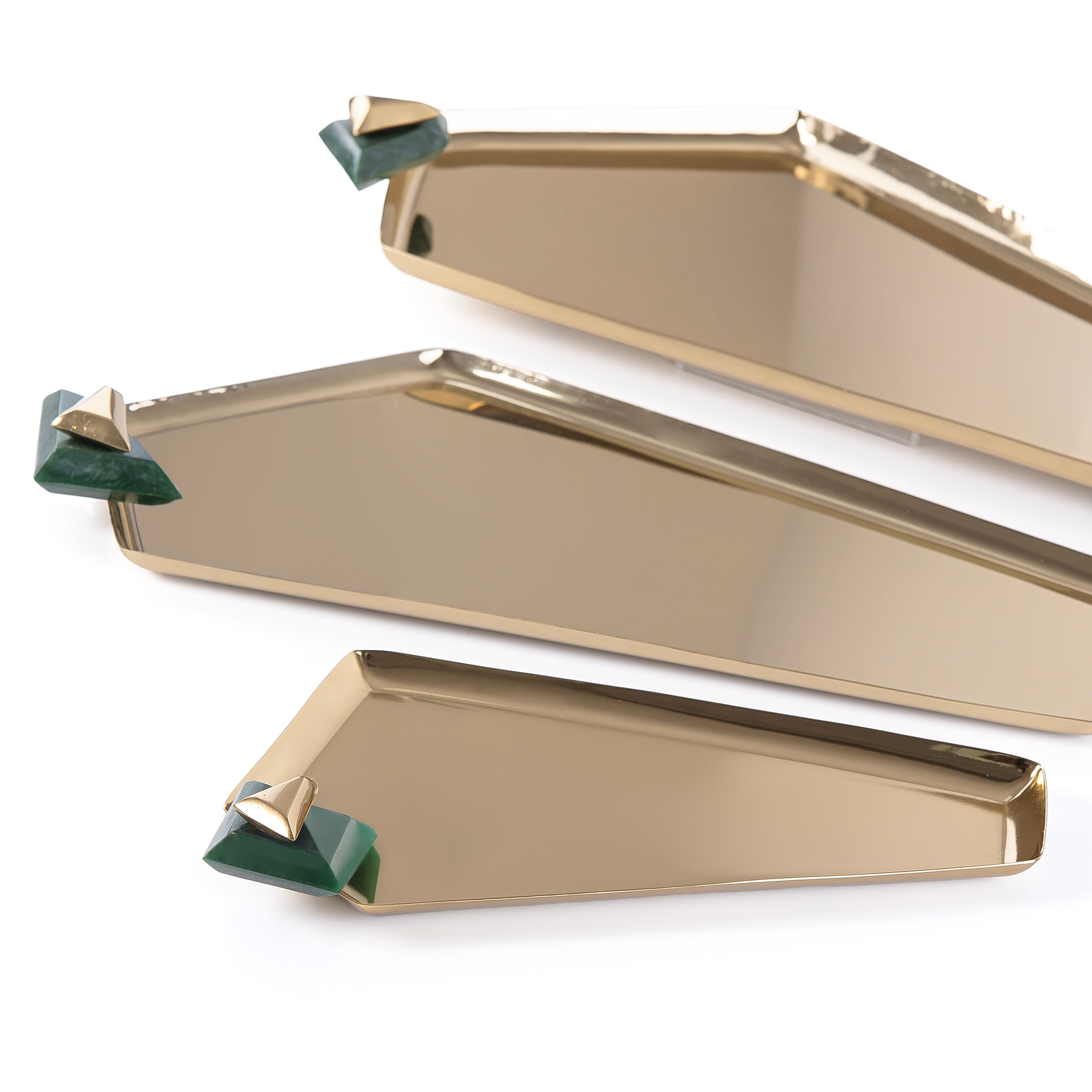 Set of 3 Metal Tray with gift box - Gold & Green