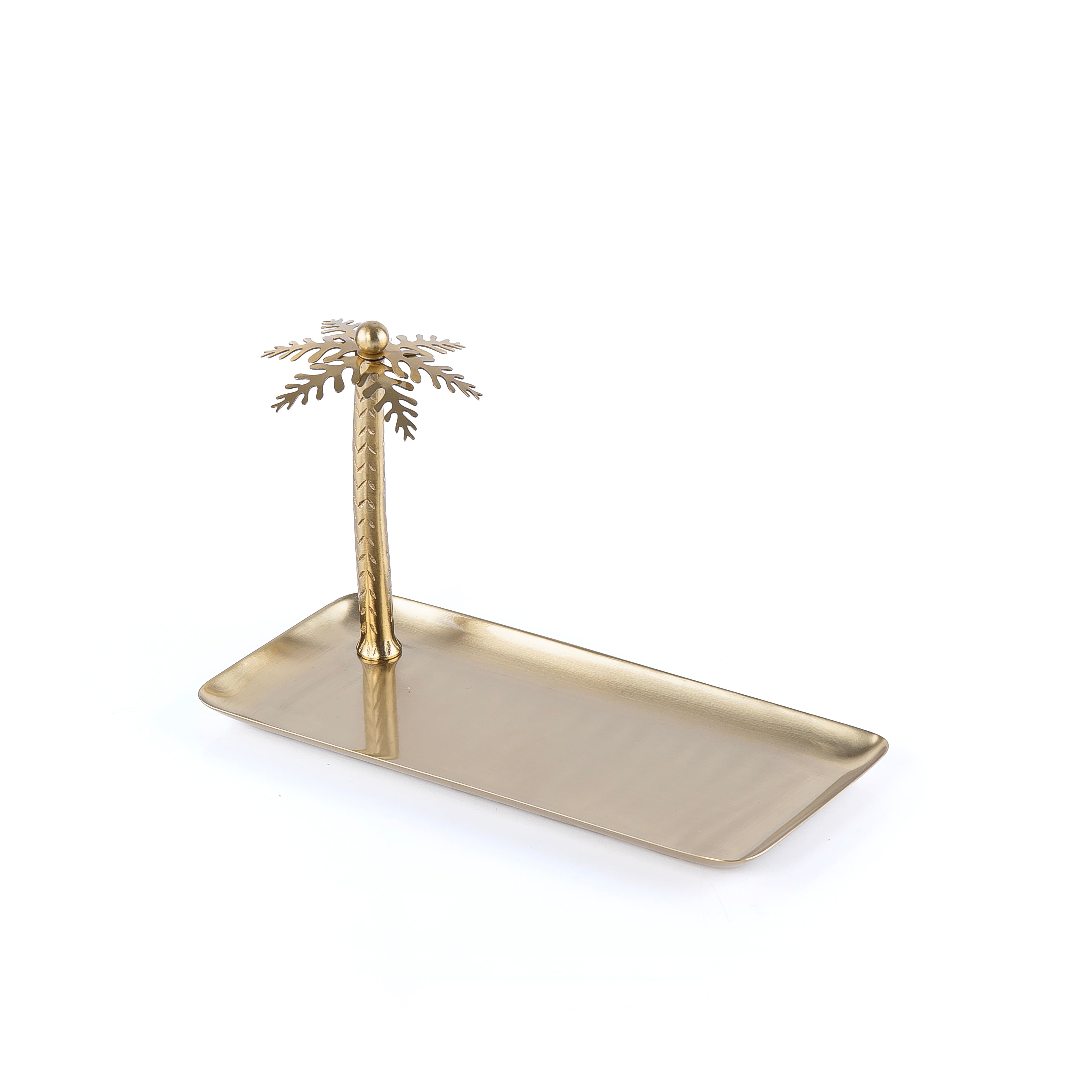 Gold Metal Serving Tray With Decorative Palm Tree - Small
