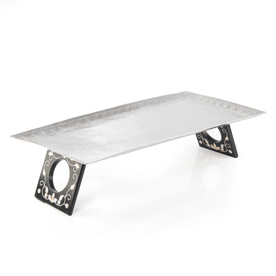 Rectangular Aluminum Serving Tray with Wood and Mother of Pearl Base - Large