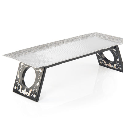 Rectangular Aluminum Serving Tray with Wood and Mother of Pearl Base - Medium
