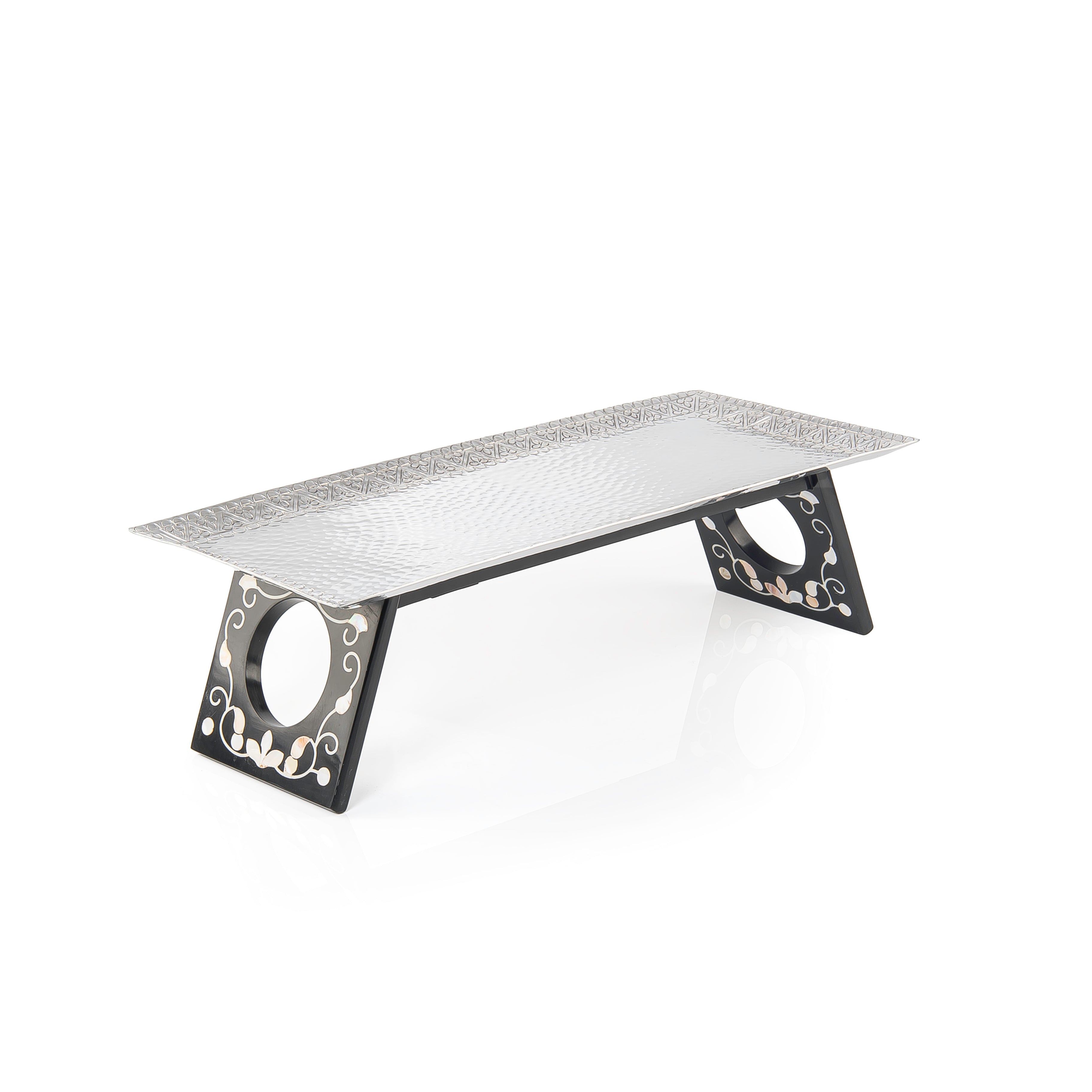 Rectangular Aluminum Serving Tray with Wood and Mother of Pearl Base - Medium