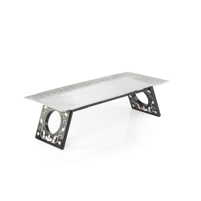 Rectangular Aluminum Serving Tray with Wood and Mother of Pearl Base - Medium