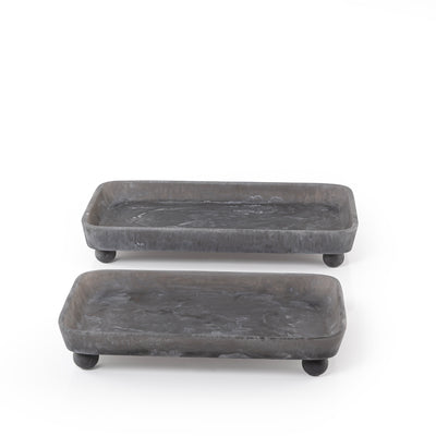 Set of 2 Resin Serving Trays with  Spherical Bases