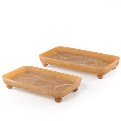 Set of 2 Resin Serving Trays with  Spherical Bases