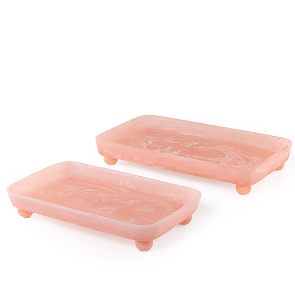 Set of 2 Resin Serving Trays with  Spherical Bases