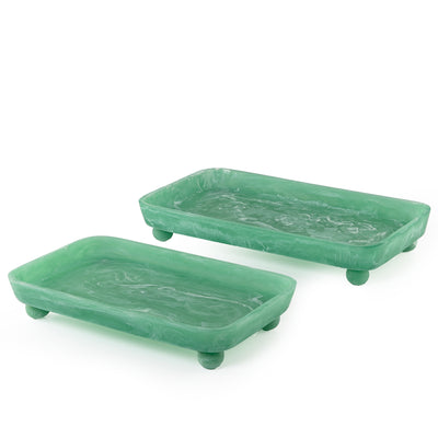 Set of 2 Resin Serving Trays with  Spherical Bases