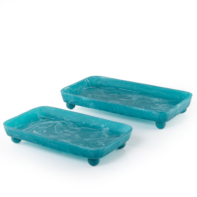 Set of 2 Resin Serving Trays with  Spherical Bases