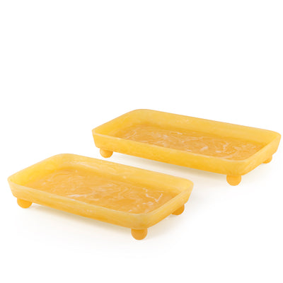 Set of 2 Resin Serving Trays with  Spherical Bases