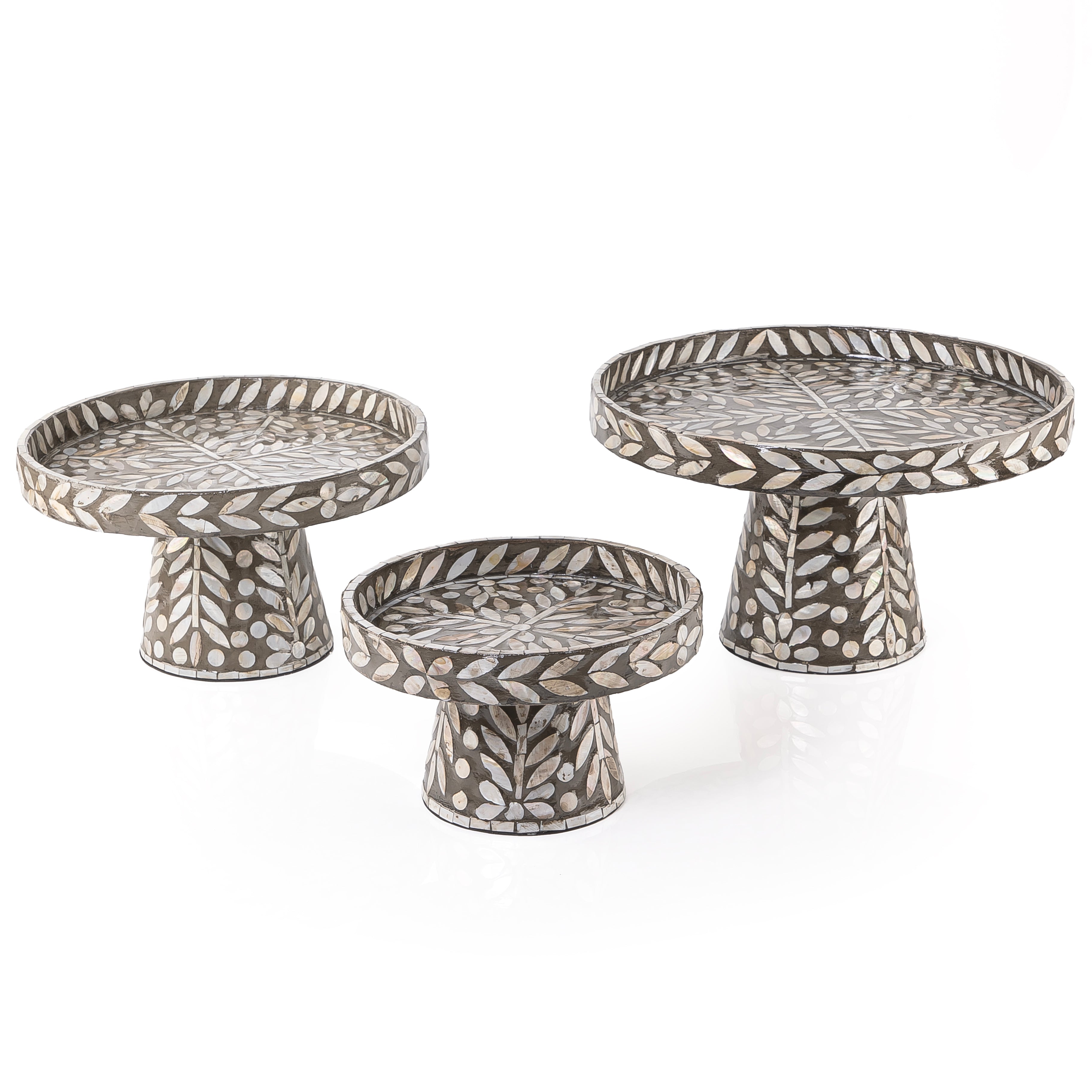 طقم 3 استاند تقديم من الصدف  بتصميم دائري