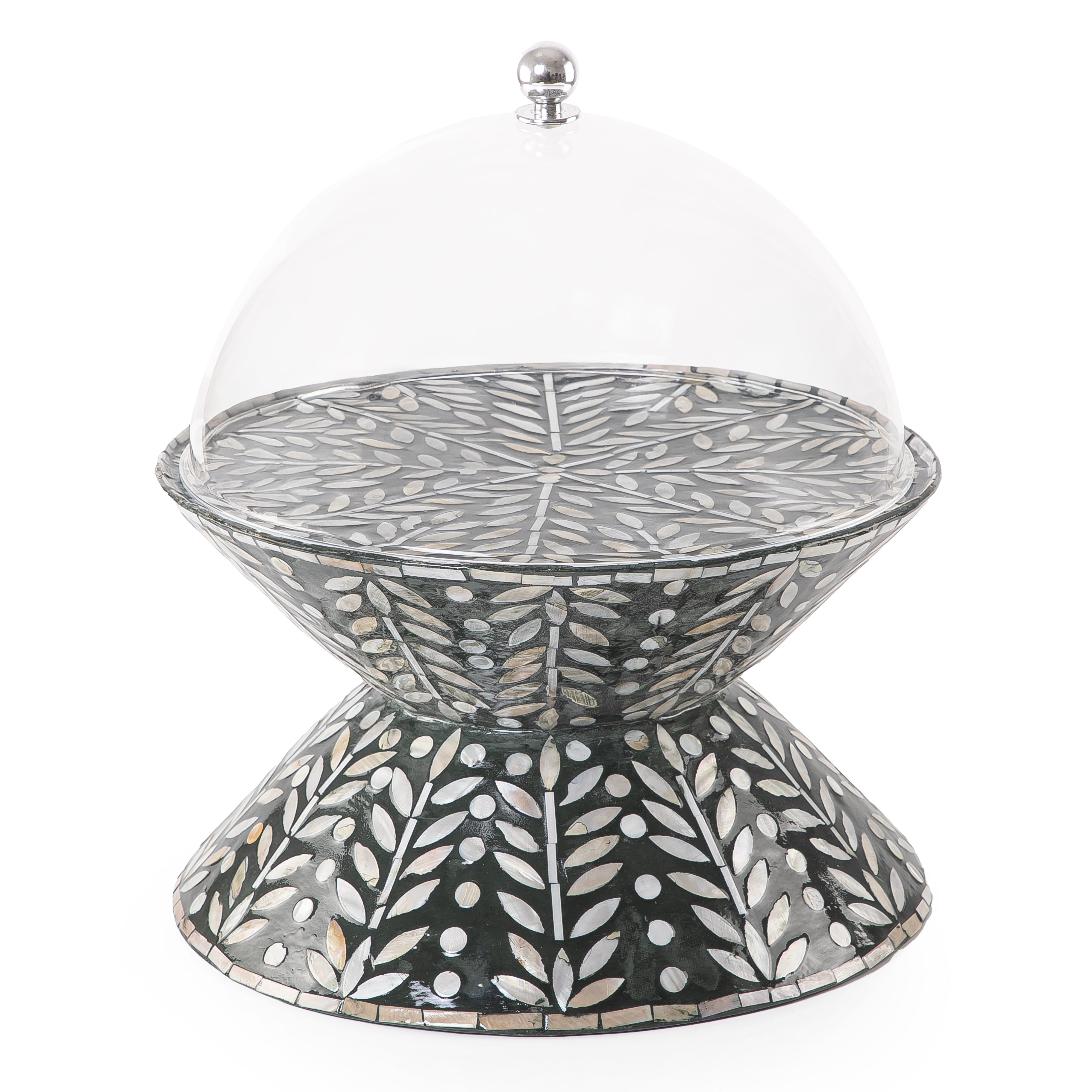 استاند كيك من الصدف بتصميم مزدوج مع غطاء أكريليك - كبير