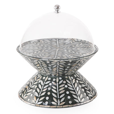 استاند كيك من الصدف بتصميم مزدوج مع غطاء أكريليك - كبير