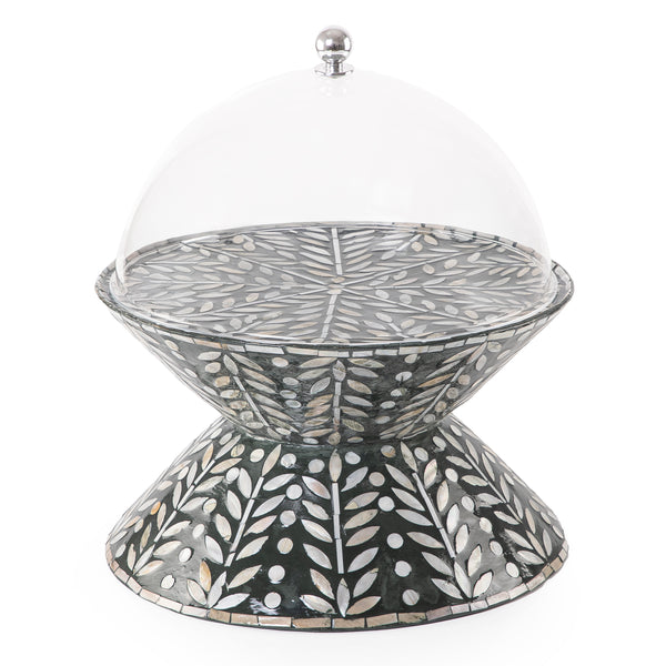 استاند كيك من الصدف بتصميم مزدوج مع غطاء أكريليك - كبير