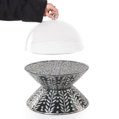 استاند كيك من الصدف بتصميم مزدوج مع غطاء أكريليك - كبير