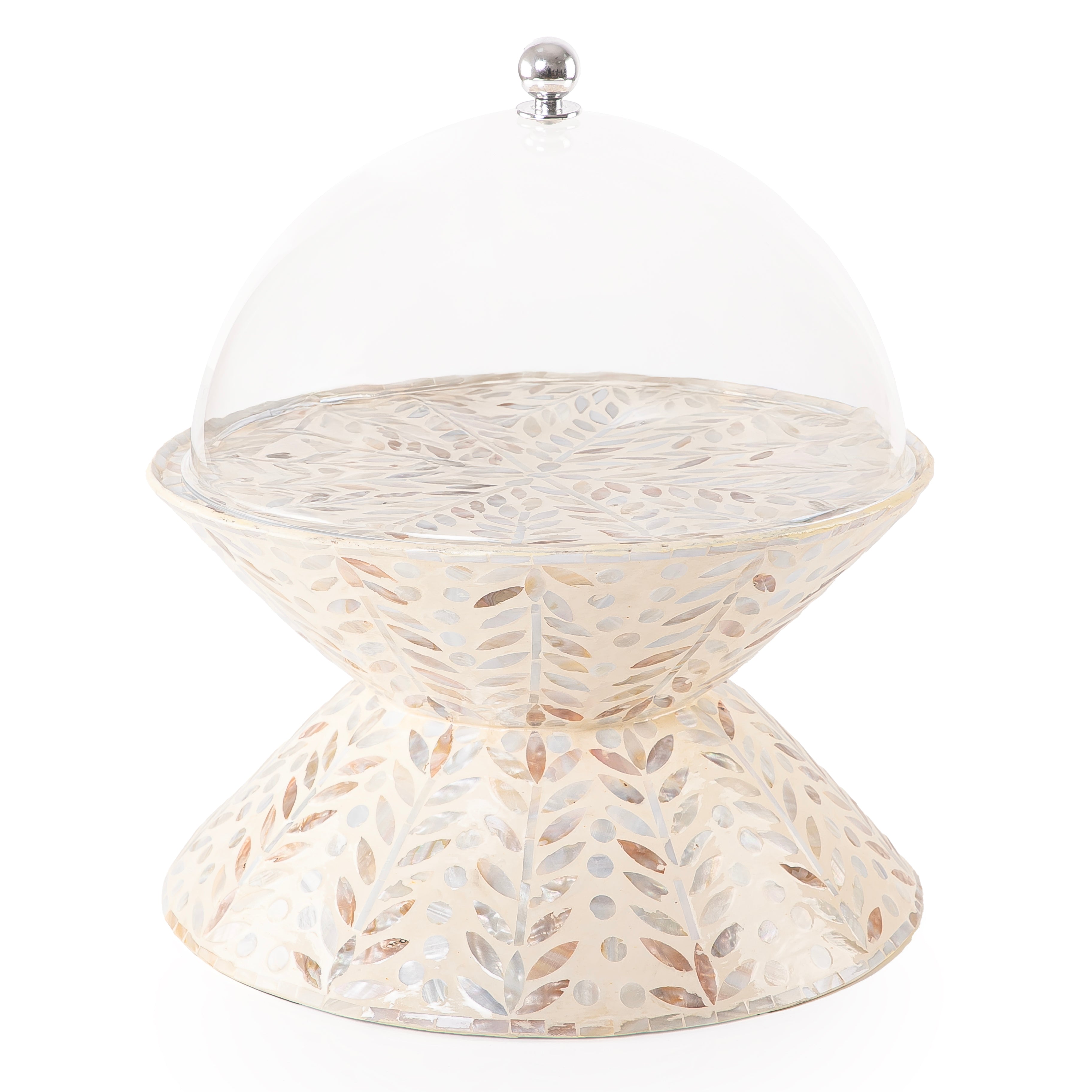 استاند كيك من الصدف بتصميم مزدوج مع غطاء أكريليك - كبير