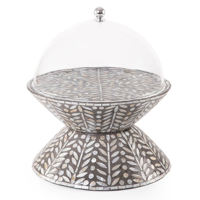 استاند كيك من الصدف بتصميم مزدوج مع غطاء أكريليك - كبير