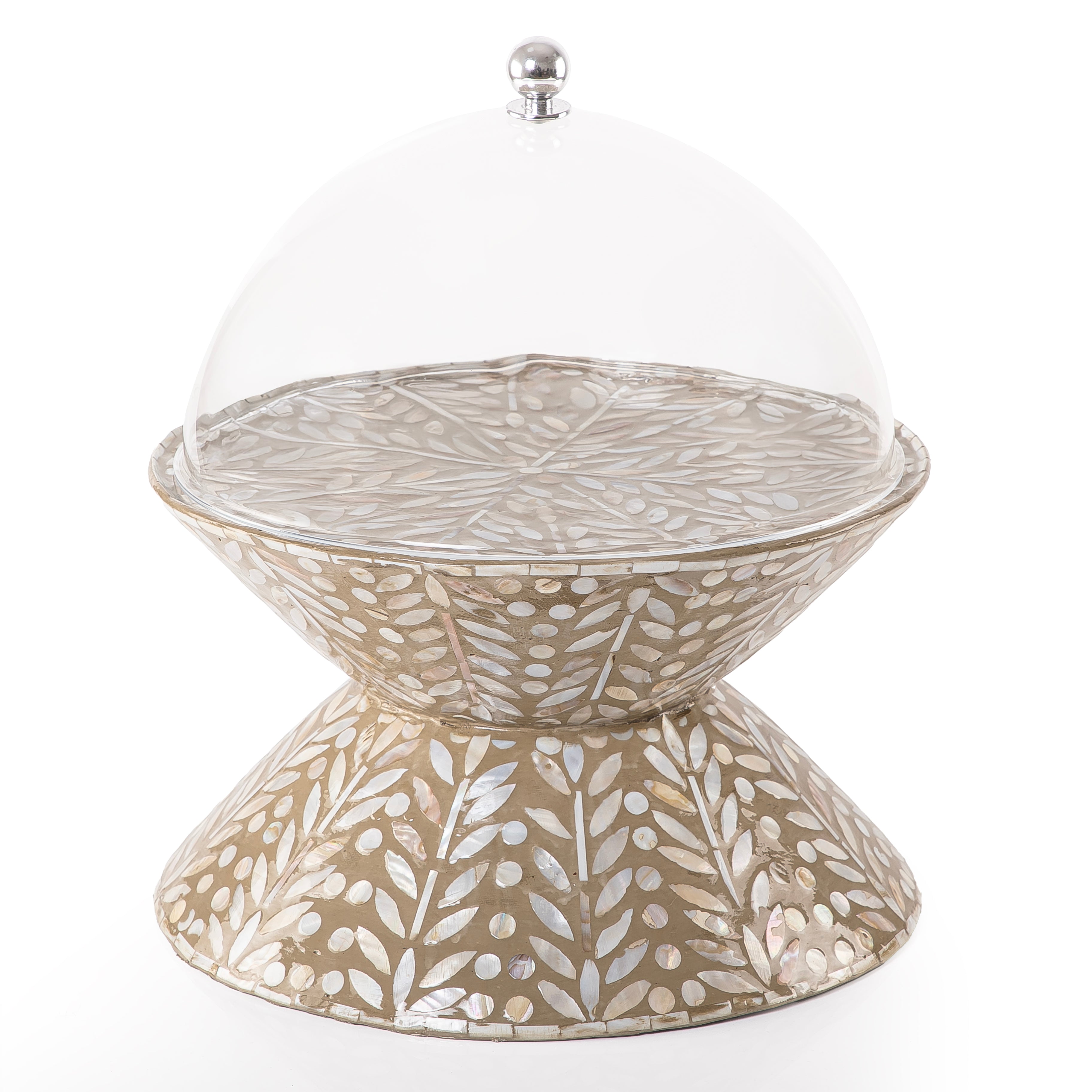 استاند كيك من الصدف بتصميم مزدوج مع غطاء أكريليك - كبير