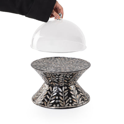 Mother of Pearl Double-Sided Cake Stand with Acrylic Lid - Medium
