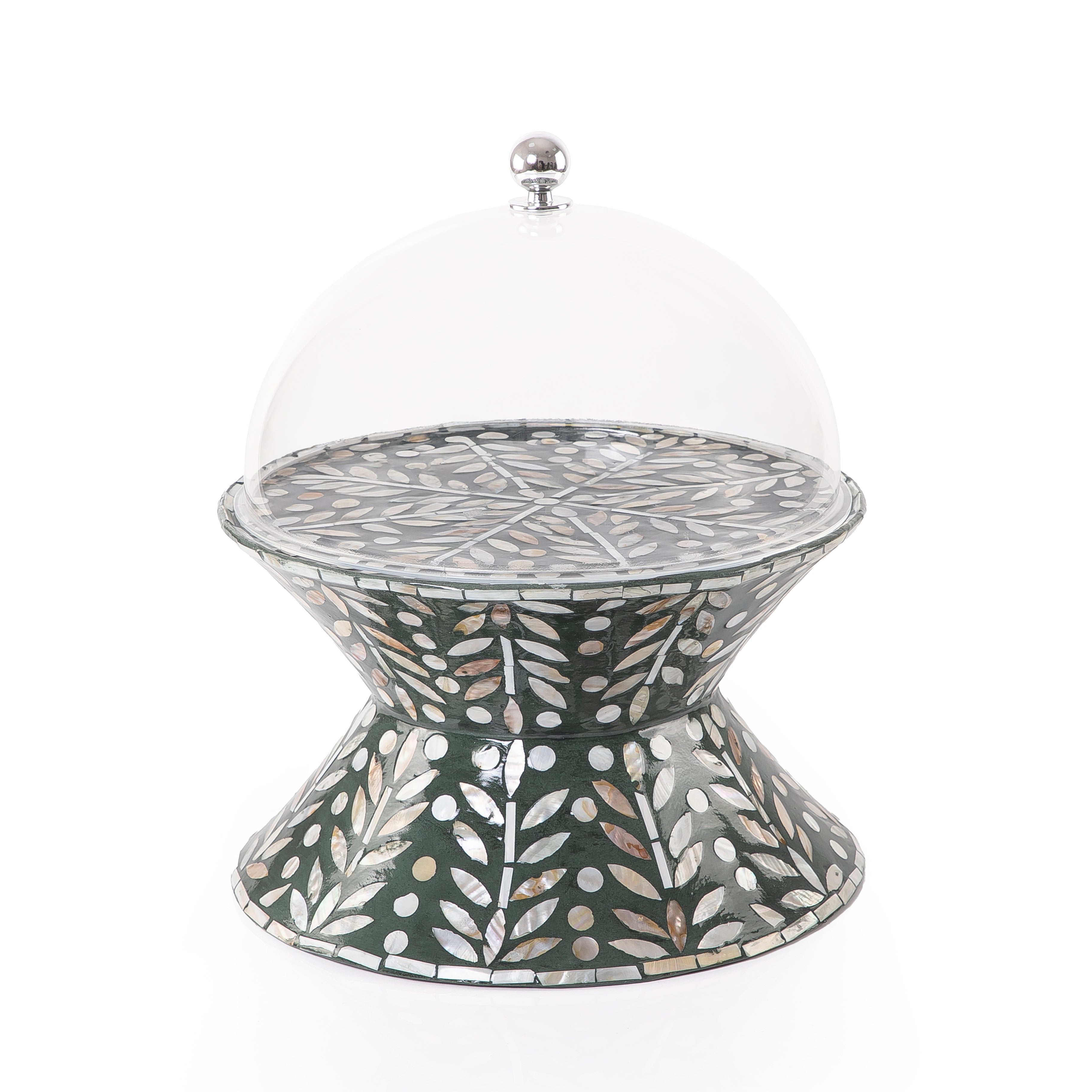 استاند كيك من الصدف بتصميم مزدوج مع غطاء أكريليك - وسط