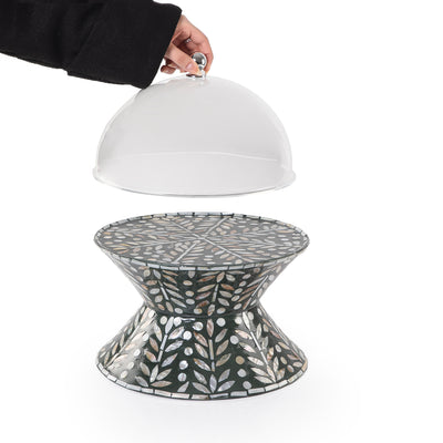 Mother of Pearl Double-Sided Cake Stand with Acrylic Lid - Medium