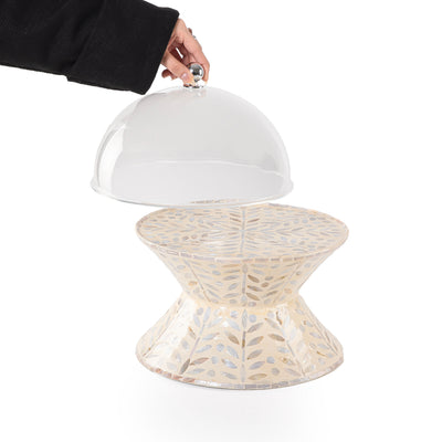 Mother of Pearl Double-Sided Cake Stand with Acrylic Lid - Medium