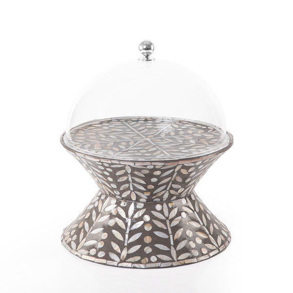 استاند كيك من الصدف بتصميم مزدوج مع غطاء أكريليك - وسط