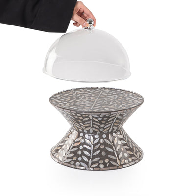 Mother of Pearl Double-Sided Cake Stand with Acrylic Lid - Medium