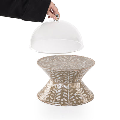 Mother of Pearl Double-Sided Cake Stand with Acrylic Lid - Medium