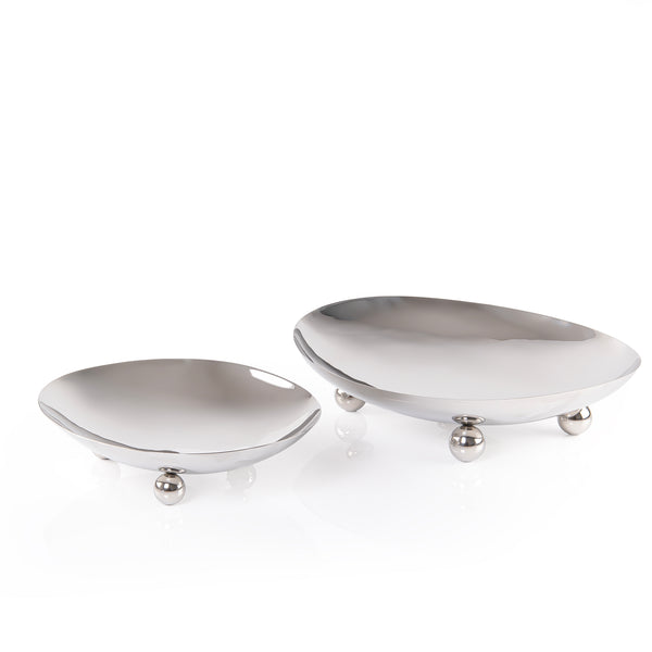 Set of 2 stainless steel serving stands with spherical bases