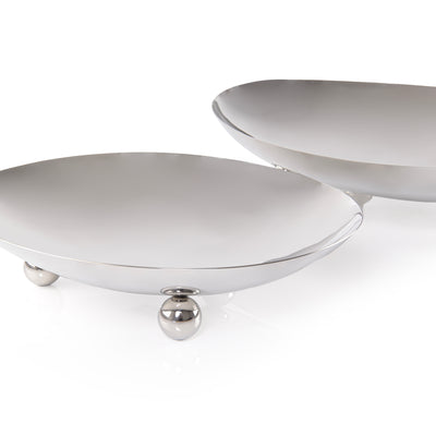 Set of 2 stainless steel serving stands with spherical bases
