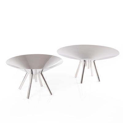 Set of 2 stainless steel serving stands with branched base