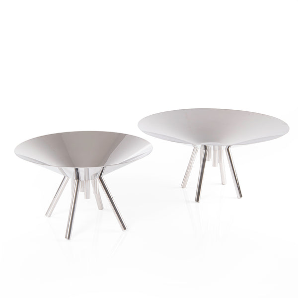 Set of 2 stainless steel serving stands with branched base