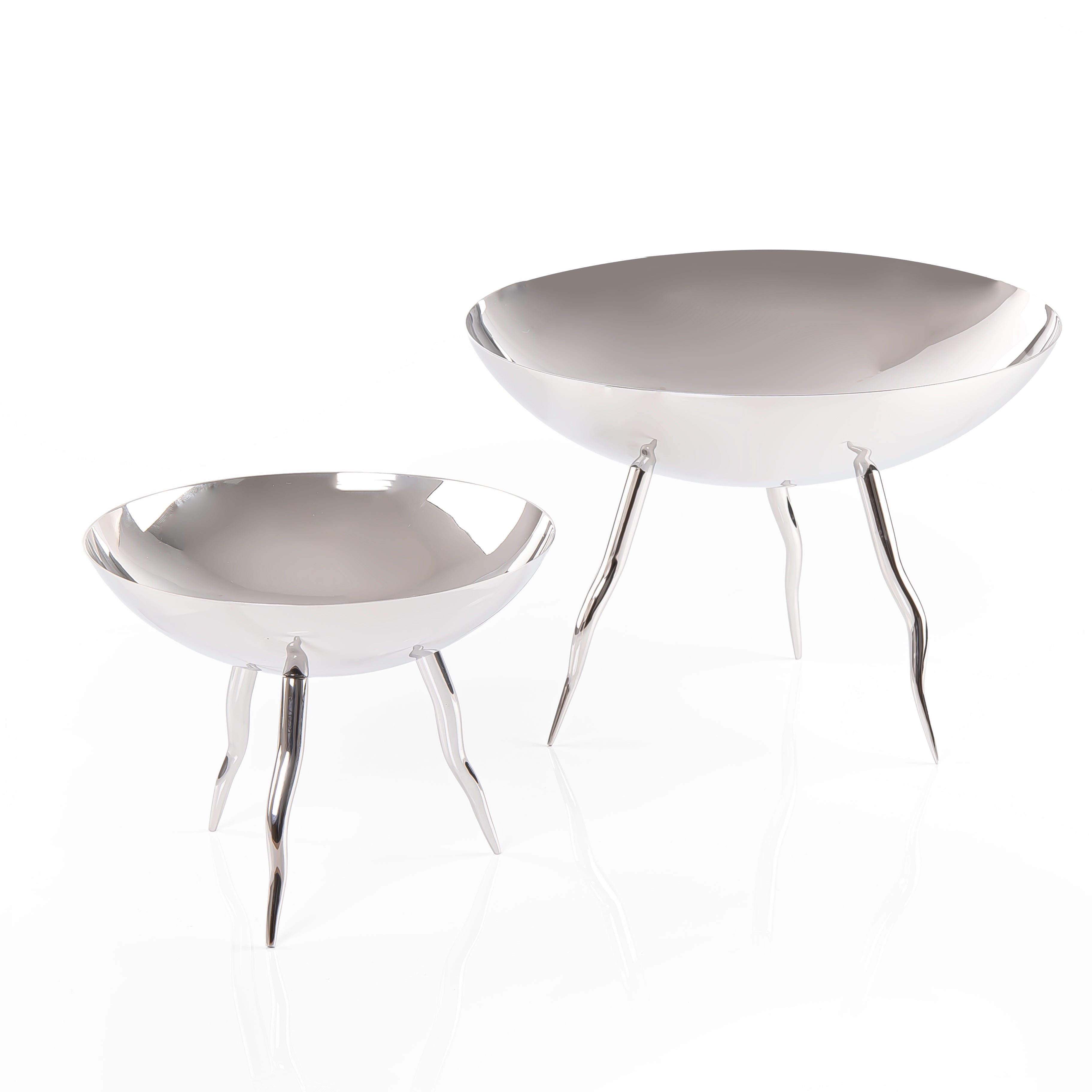 Set of 2 Stainless Steel Serving Stands with Curved Base