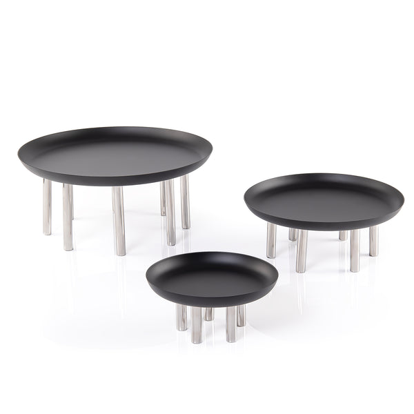 Set of 3 Stainless Steel Serving Stands with Black Surface