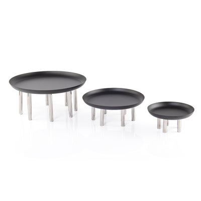 Set of 3 Stainless Steel Serving Stands with Black Surface