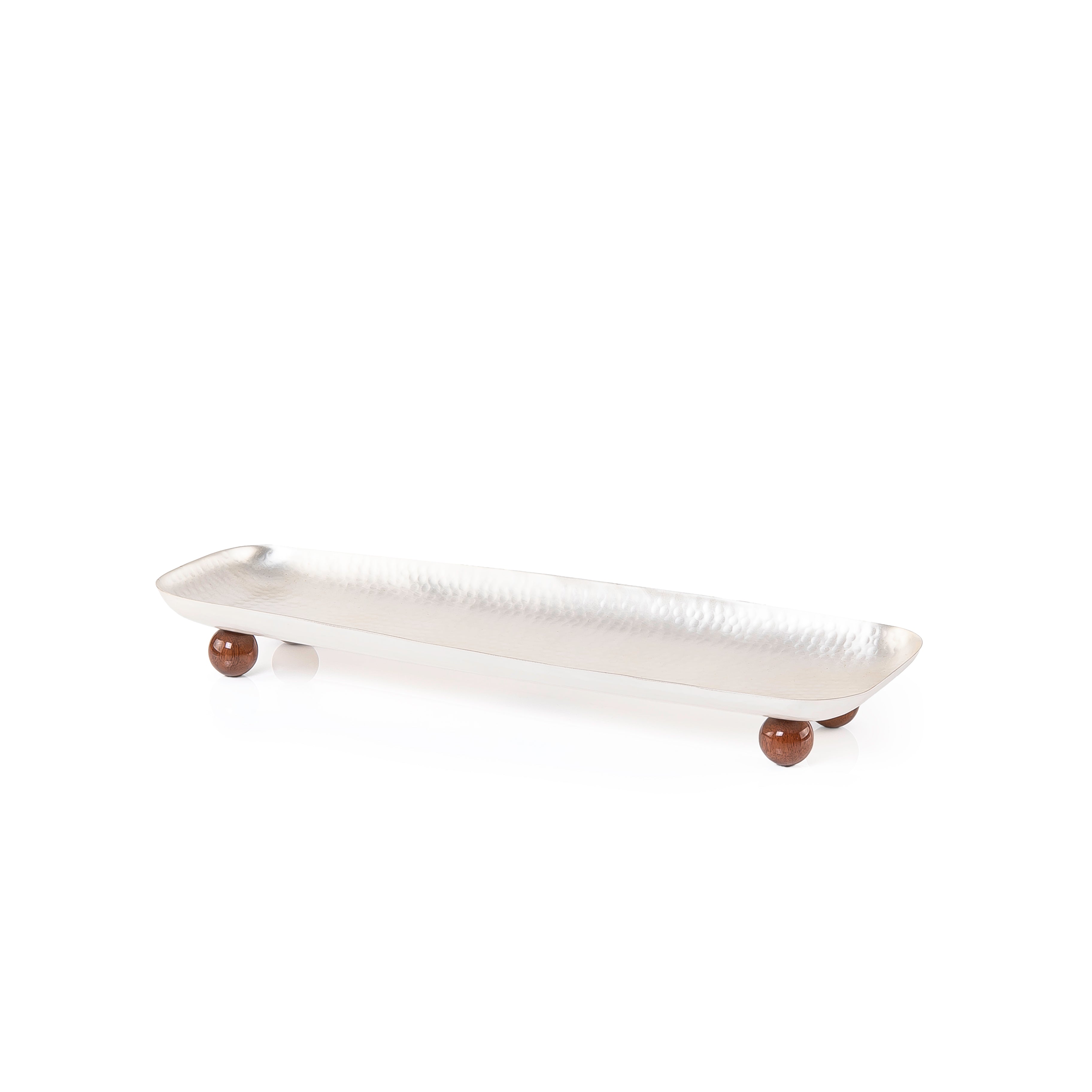 Rectangular Stainless Steel Serving Dish with Wooden Base