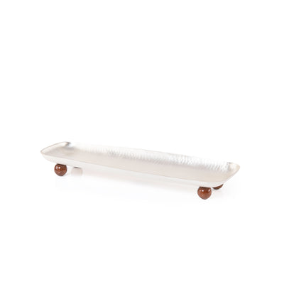 Rectangular Stainless Steel Serving Dish with Wooden Base