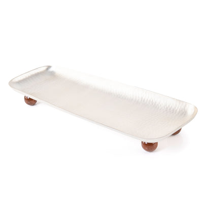 Rectangular Stainless Steel Serving Dish with Wooden Base
